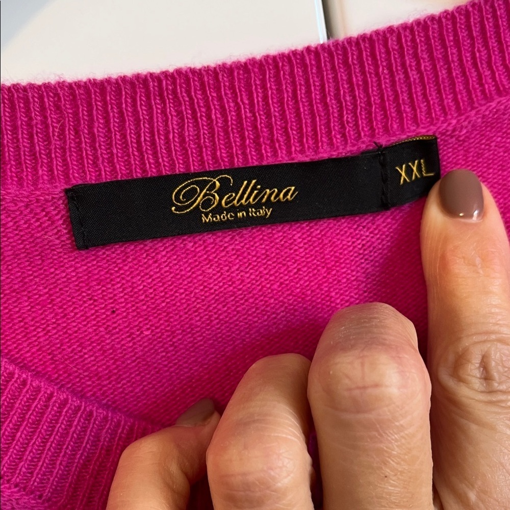 NWOT Wool Cashmere Elegant Fuchsia Pink Crew Neck Sweater Long, Size XXL - Picture 2 of 9